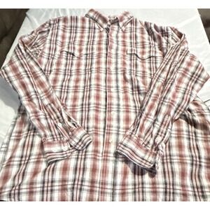 Roper Men's Brown White Red Plaid Cotton Button-Up Shirt L Regular Pockets